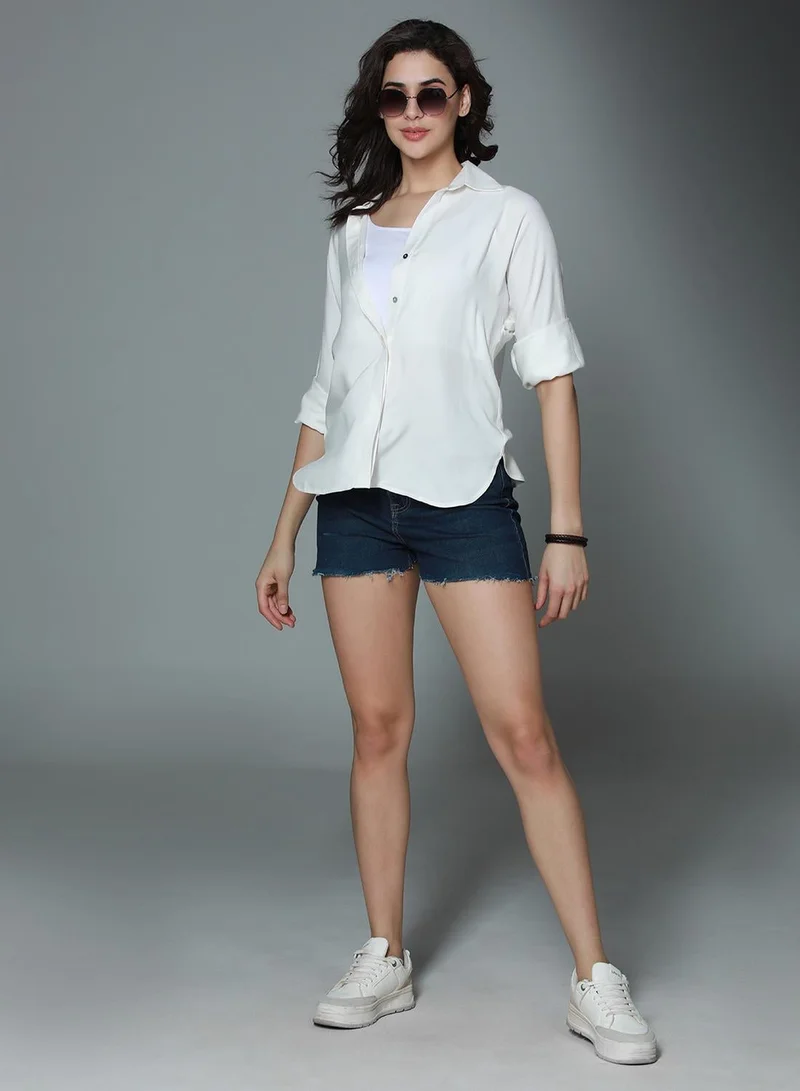 HIGH STAR Boxy Casual Shirt for Women - Off White Rayon