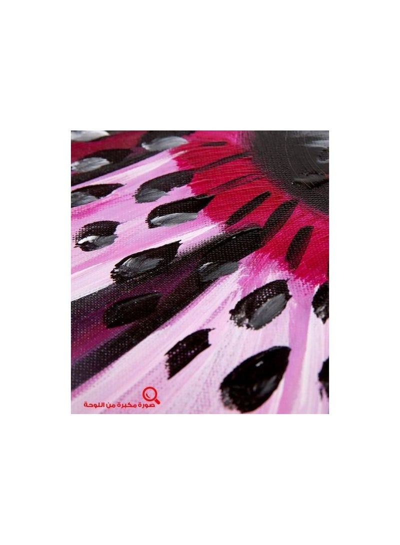 كانجرو لوحة زهرة كبيرة مرسومة باليد بألوان وردية وبنفسجية داكنة، مع أوراق خضراء جريئة على خلفية متدرجة. - Image 2