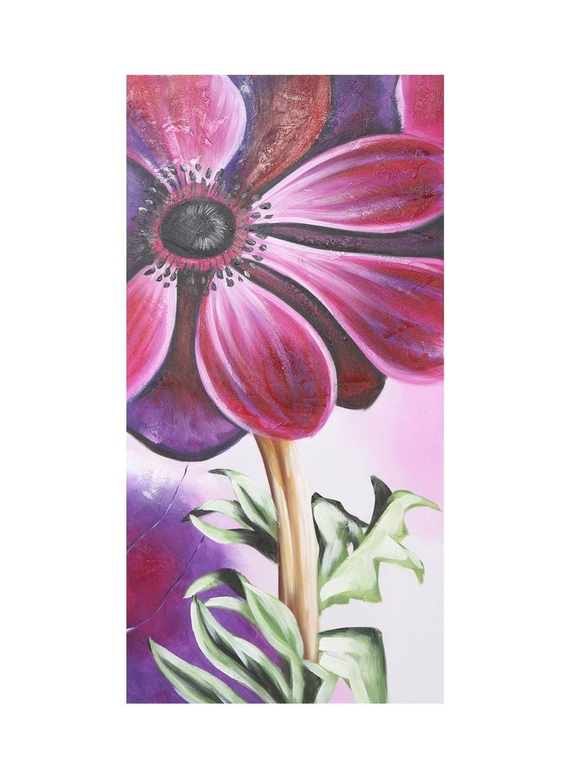 كانجرو لوحة زهرة كبيرة مرسومة باليد بألوان وردية وبنفسجية داكنة، مع أوراق خضراء جريئة على خلفية متدرجة. - Image 1