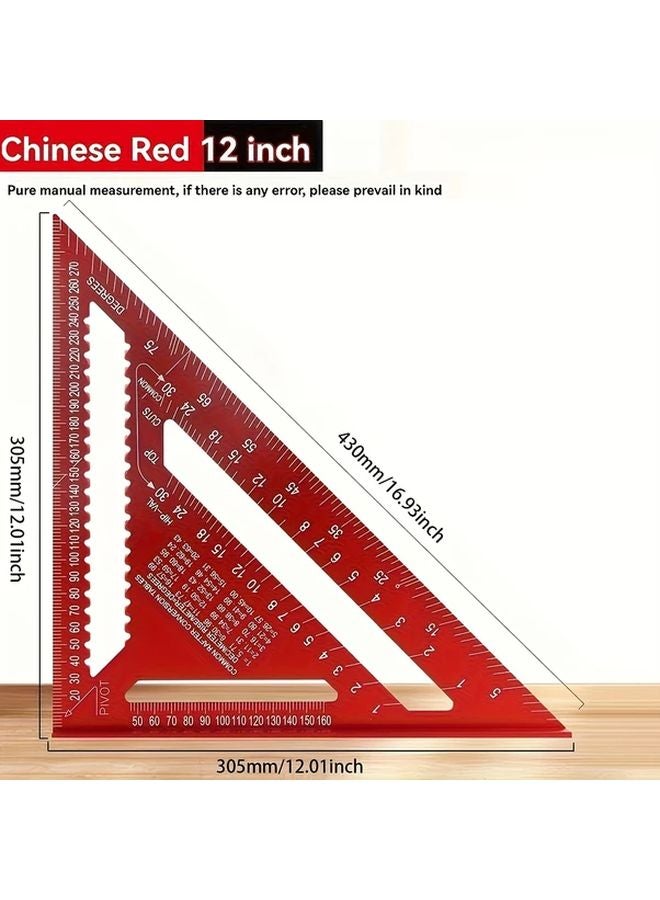 Chinese Red 12 Inch Metric Precision Aluminum Alloy Triangular Ruler 2 Sizes - Image 1