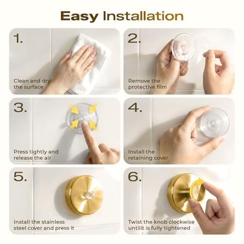 LOOHOI Upgraded Suction Cup Hooks for Shower, Heavy Duty Removable Towel Hooks for Bathroom Glass Door Wall, Stainless Steel Shower Hooks for Towel & Loofah (2 Pack, Gold) - Image 4