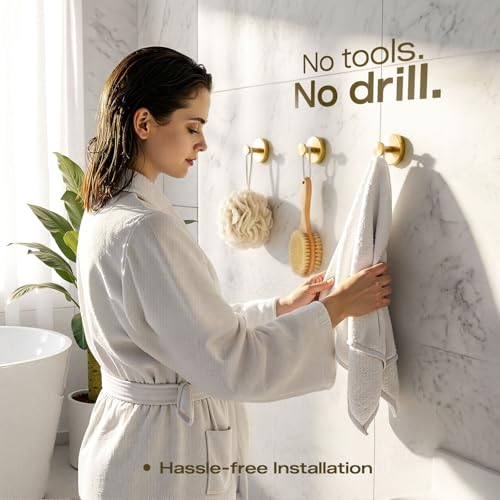 LOOHOI Upgraded Suction Cup Hooks for Shower, Heavy Duty Removable Towel Hooks for Bathroom Glass Door Wall, Stainless Steel Shower Hooks for Towel & Loofah (2 Pack, Gold) - Image 3