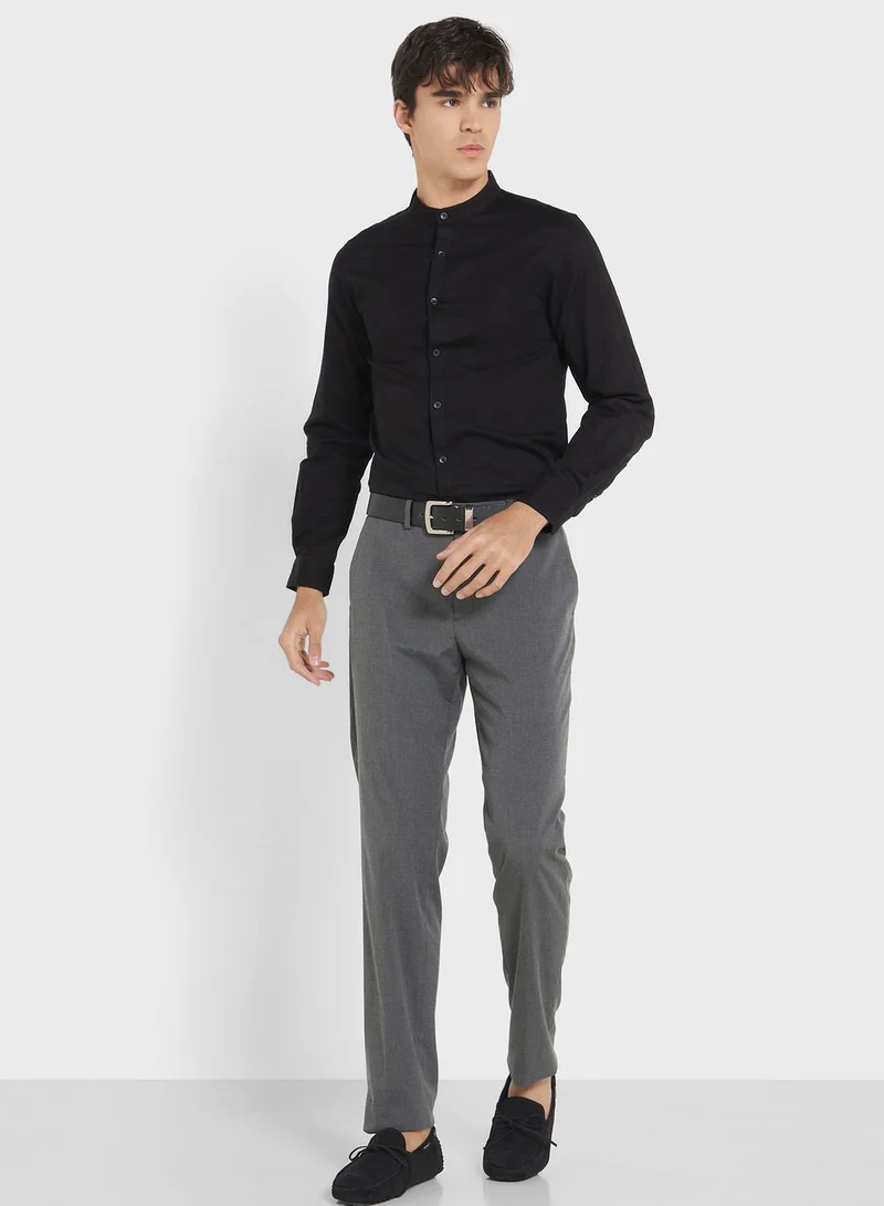 روبرت وود Men Black Casual Linen Sustainable Shirt