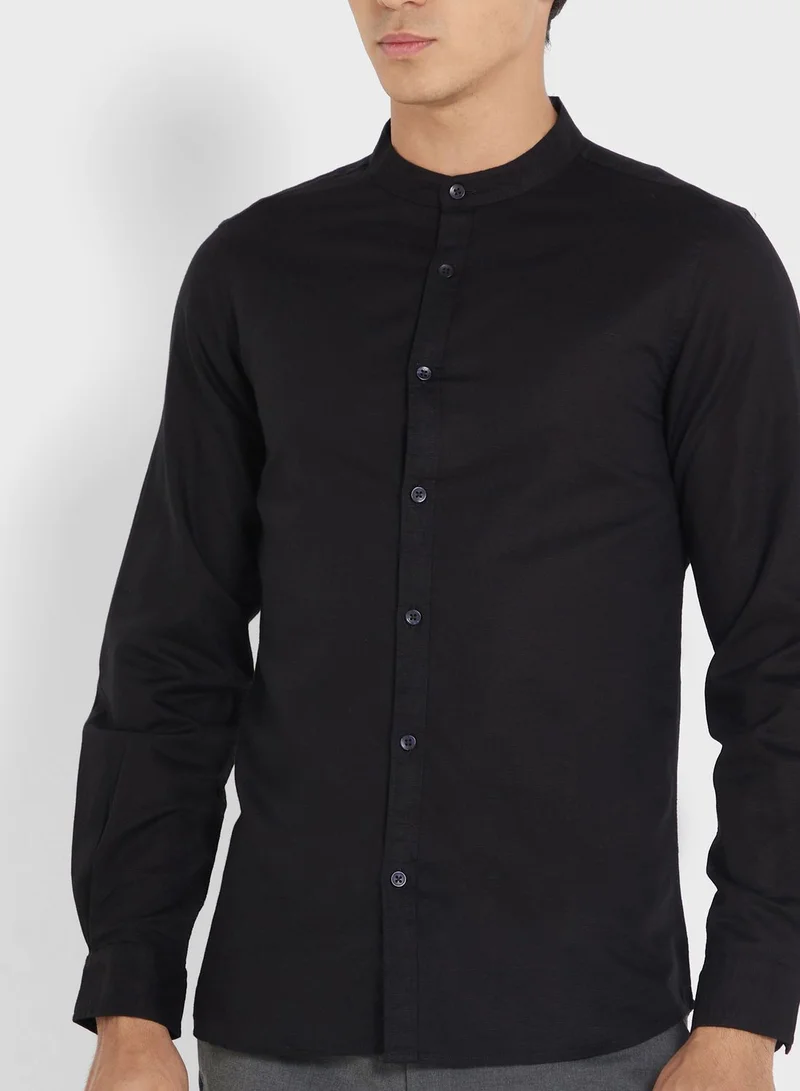روبرت وود Men Black Casual Linen Sustainable Shirt