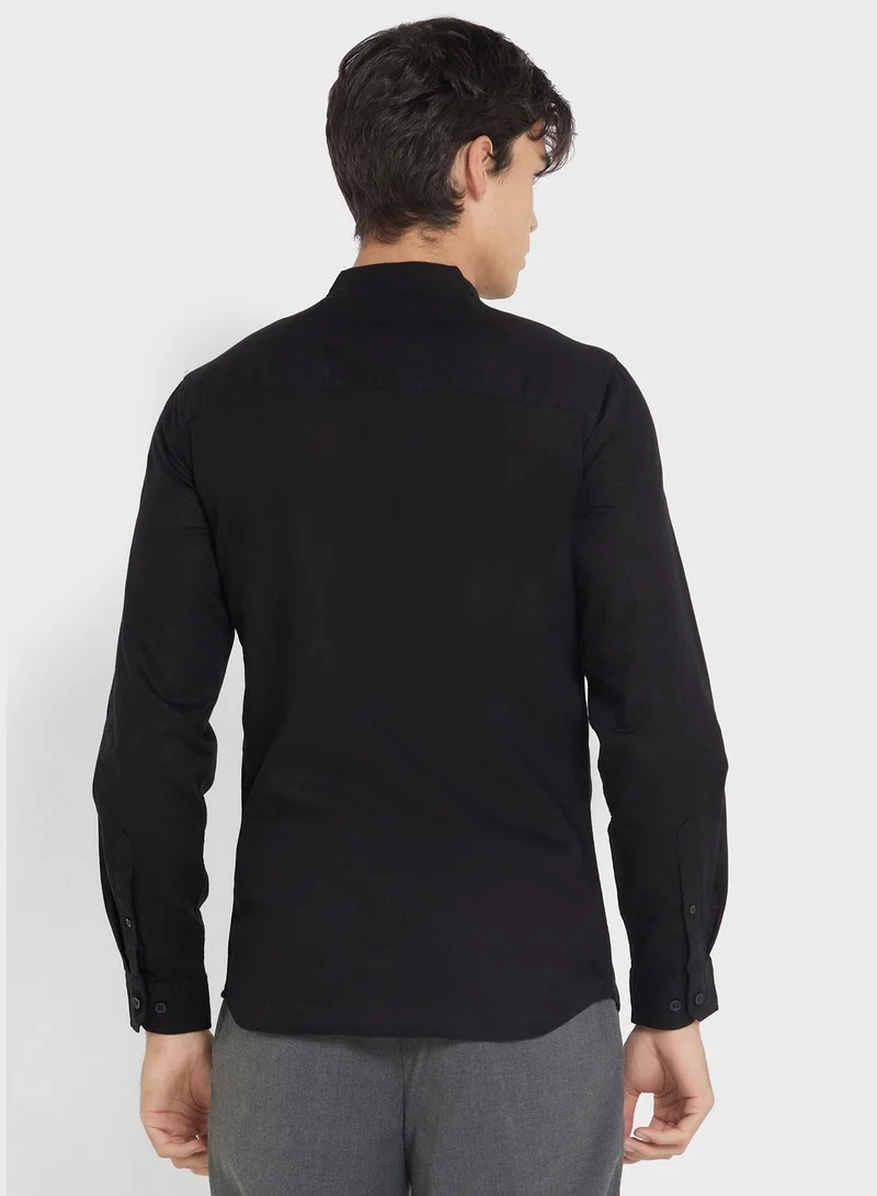 Robert Wood Men Black Casual Linen Sustainable Shirt