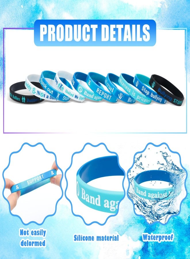 Seenelling 200 Pcs Anti Bullying Wristbands Bulk Against Bullying Silicone Bracelet 10 Styles Unisex Stretchy Motivational Silicone Wristbands for Anti Bullying Awareness Fundraising - Image 3