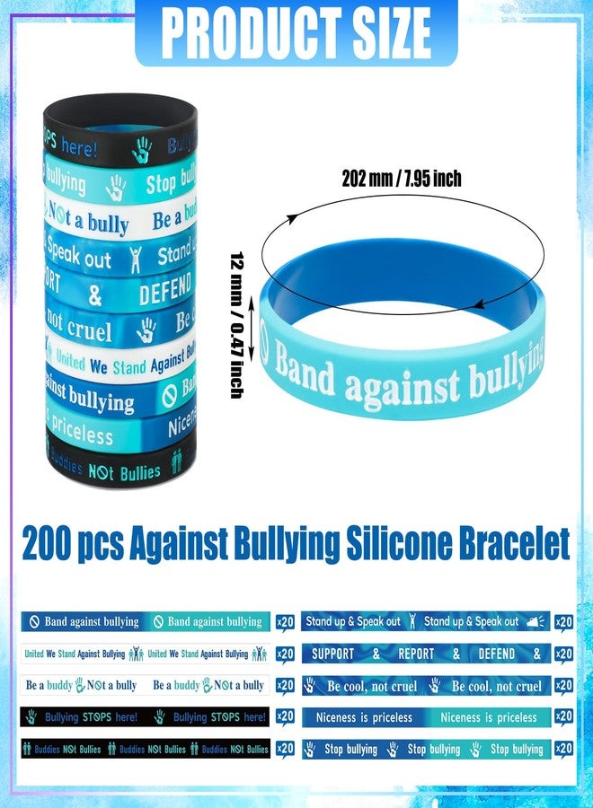 Seenelling 200 Pcs Anti Bullying Wristbands Bulk Against Bullying Silicone Bracelet 10 Styles Unisex Stretchy Motivational Silicone Wristbands for Anti Bullying Awareness Fundraising - Image 2