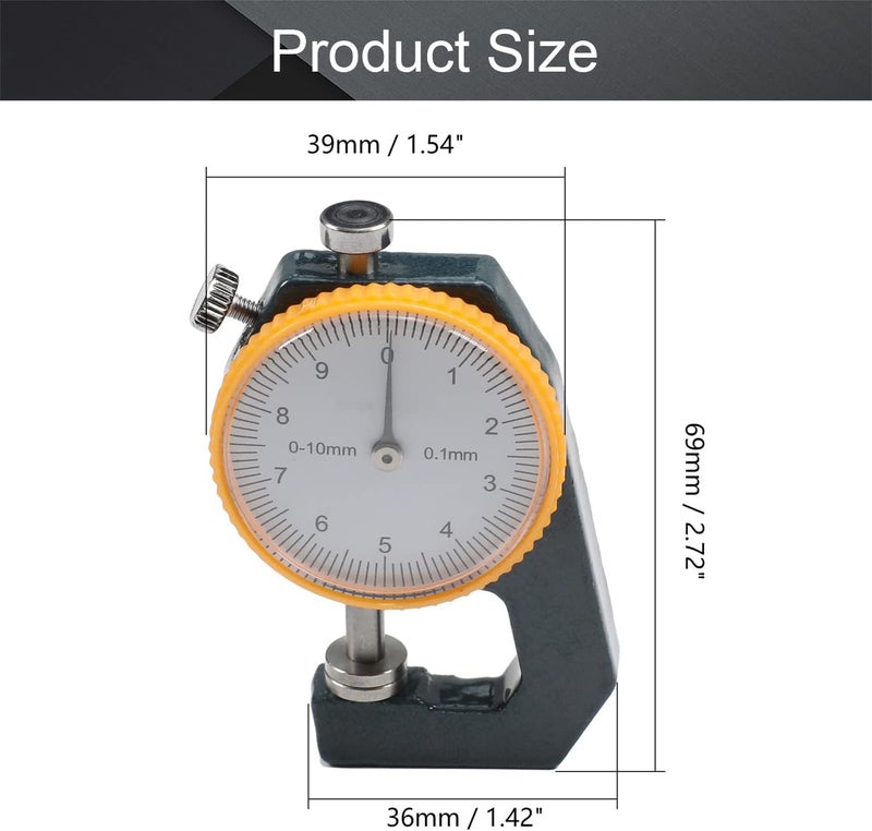 Utoolmart Metal Leather 0 to 10mm Dial Thickness Gauge 0.1mm Precision 1 Pcs - Image 2