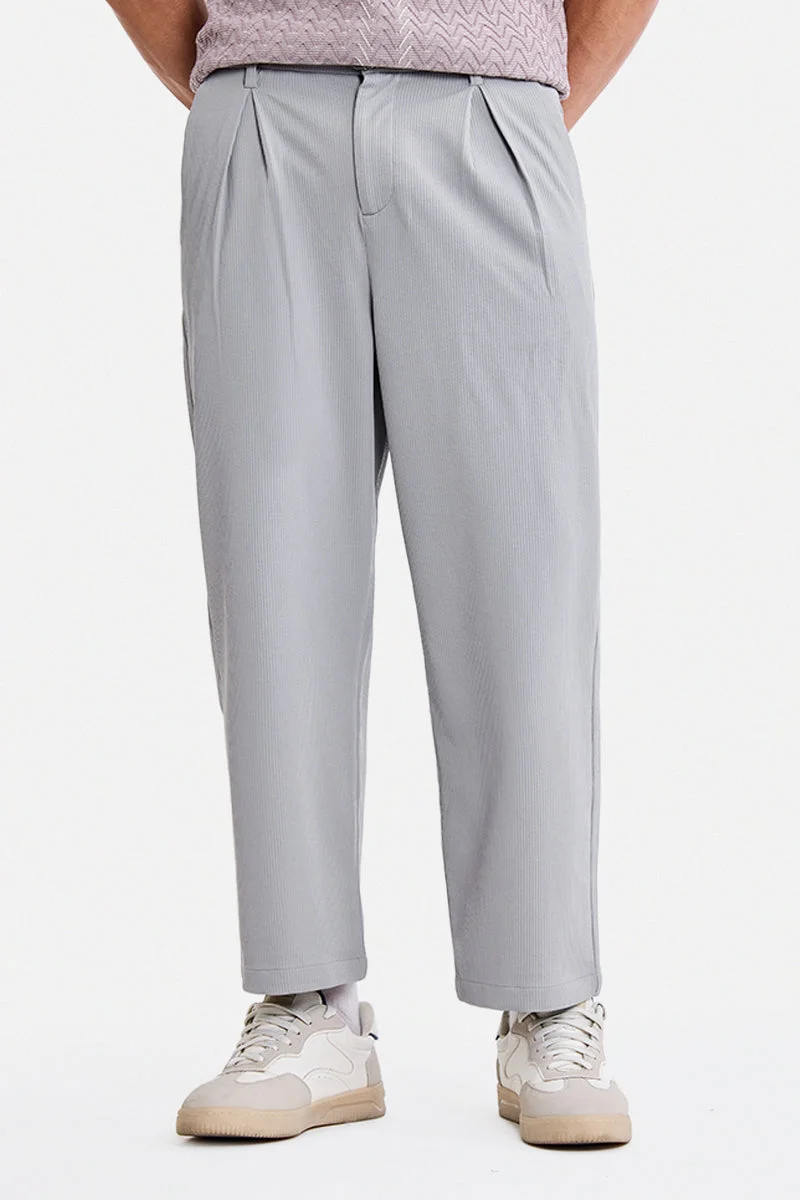 سنيتش Grey Ribbed Wide Leg Casual Trousers