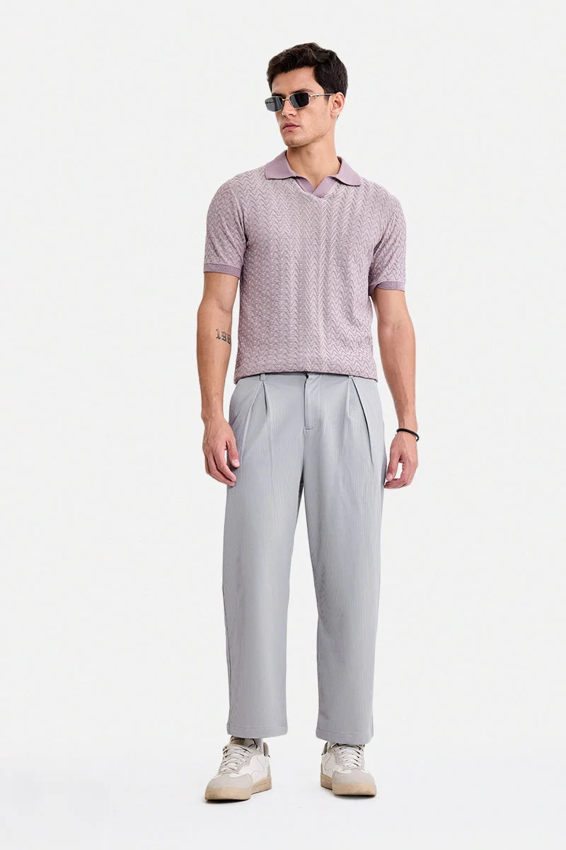 سنيتش Grey Ribbed Wide Leg Casual Trousers