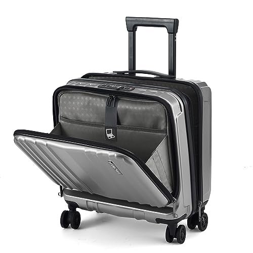 TydeCkare 16" Carry on Luggage with 2 Laptop Compartments, Lightweight Hardshell ABS+PC Suitcase with Dual Control TSA Lock, with YKK Zipper, 4 Spinner Silent Wheels, for Business Travel, Silver Grey - Image 1