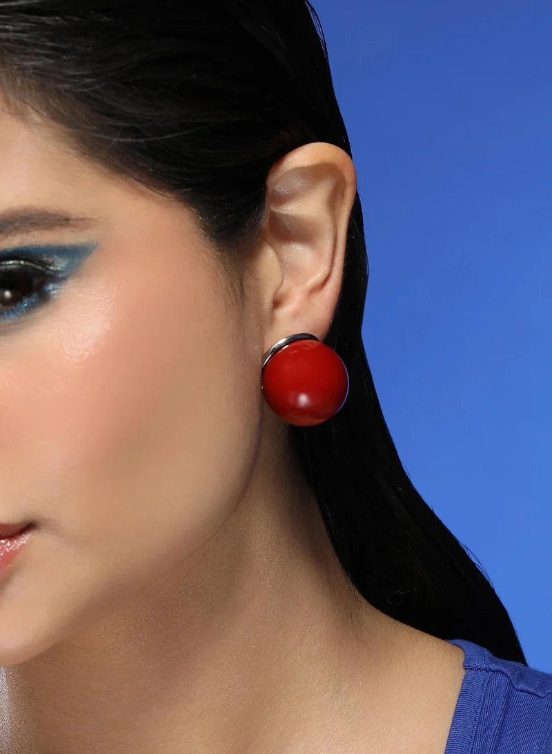 سوهي أقراط جاكلين النسائية مرصعة بحجر صناعي بلون أحمر كرزي وفضي معدني