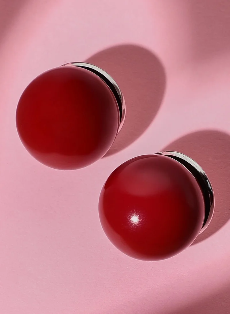 سوهي أقراط جاكلين النسائية مرصعة بحجر صناعي بلون أحمر كرزي وفضي معدني