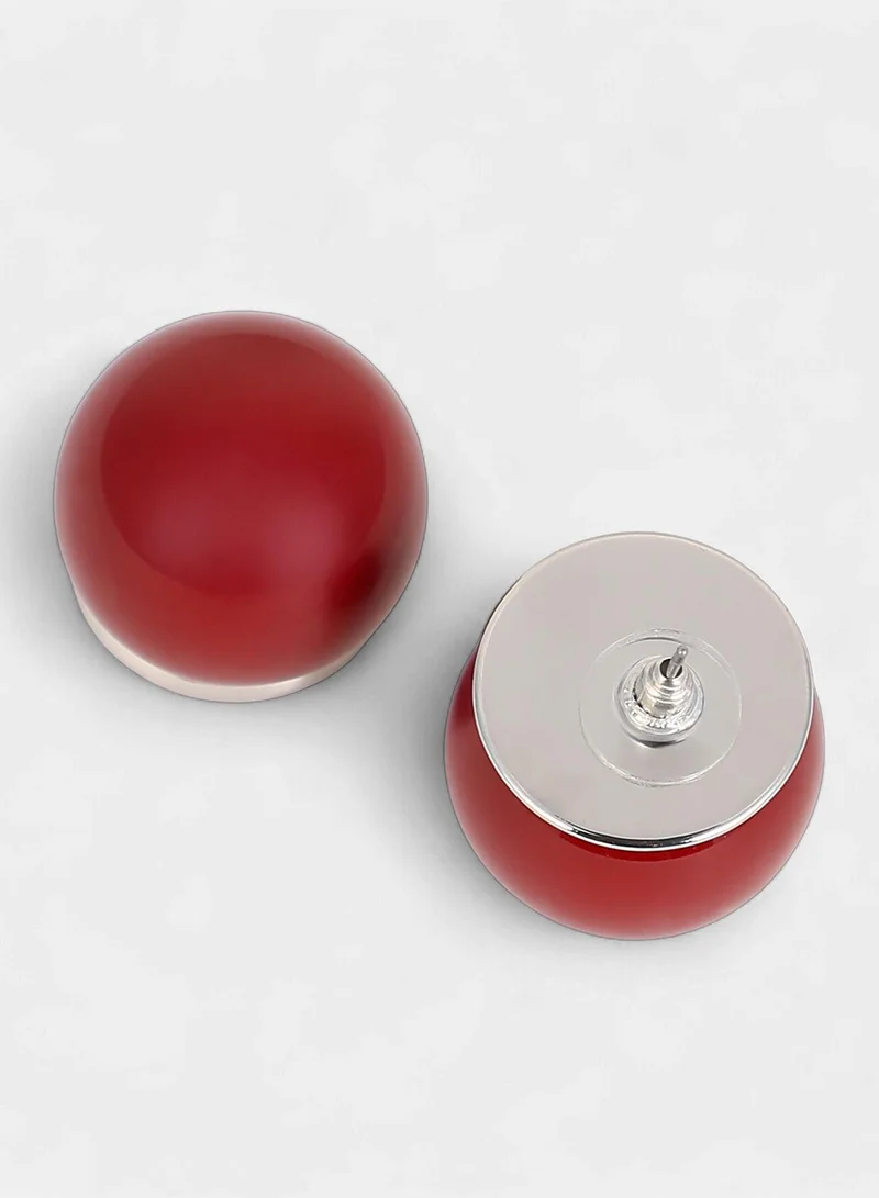 Sohi  Women The Chunky-Jacqueline Stud Earrings | Cherry Red & Metallic Silver Colour | One-Size | Artificial Stone Alloy Material | Push Back Closure | Earrings For Casual & Evening Wear for Women | Best Price UAE