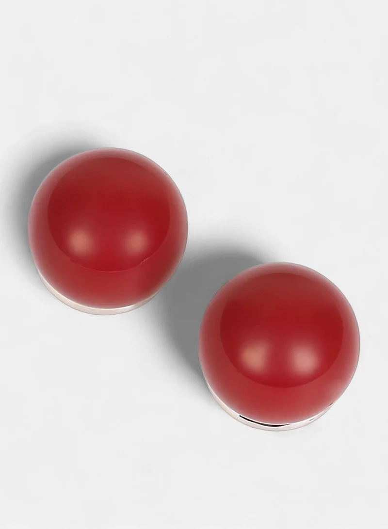 Sohi  Women The Chunky-Jacqueline Stud Earrings | Cherry Red & Metallic Silver Colour | One-Size | Artificial Stone Alloy Material | Push Back Closure | Earrings For Casual & Evening Wear for Women | Best Price UAE