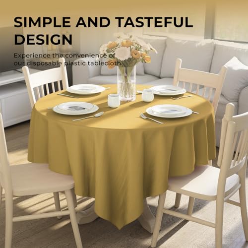 JHDZDHY 10 Pack Premium Disposable Plastic Tablecloth 84" Round Table Cover for Birthdays Weddings Christmas Anniversary Buffet Table (Gold) - Image 3