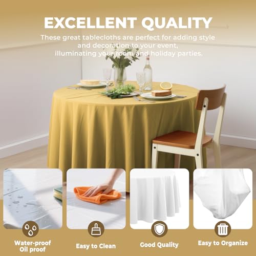 JHDZDHY 10 Pack Premium Disposable Plastic Tablecloth 84" Round Table Cover for Birthdays Weddings Christmas Anniversary Buffet Table (Gold) - Image 4