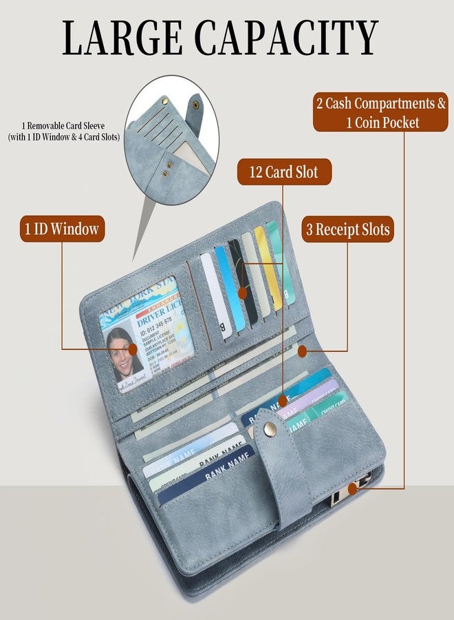 FALAN MULE Women Genuine Leather Wallet Large Capacity Bifold RFID Blocking Card Holder with Zipper Coin Pocket - Image 2