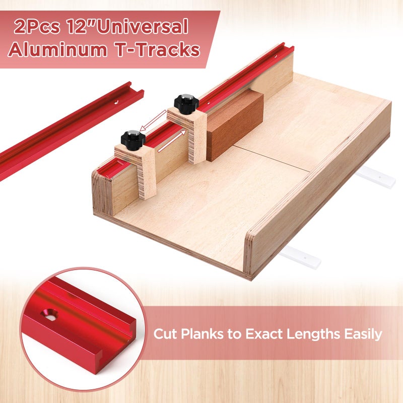 FACULX 26Pcs Table Saw Crosscut Sled Kit, Table Saw Sled Set with 2 Aluminum T-Track, 2 UHMW Miter Bars, Knob and Bolt, Screws for DIY Woodworking (Red) - Image 4