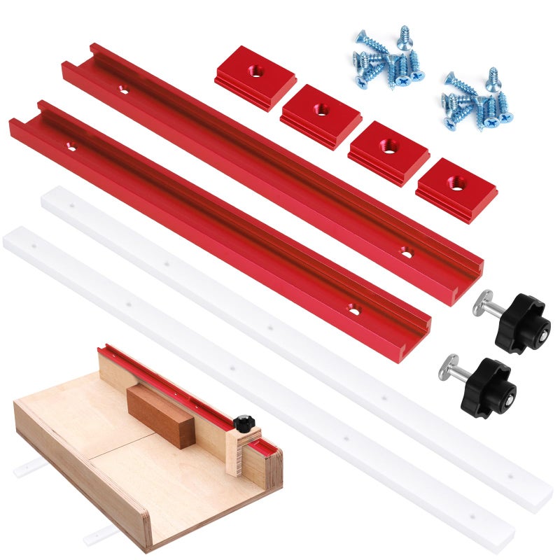 FACULX 26Pcs Table Saw Crosscut Sled Kit, Table Saw Sled Set with 2 Aluminum T-Track, 2 UHMW Miter Bars, Knob and Bolt, Screws for DIY Woodworking (Red) - Image 1