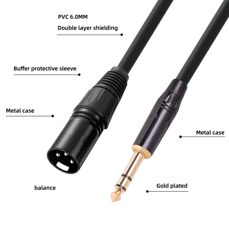 SeCro ® Panther Series - Premium Gold Plated 6.35 mm 1/4 Inch Male to XLR Male Balanced Cable for Microphones, Speakers, Stage, DJ and More - Black (15 Meter) - Image 2
