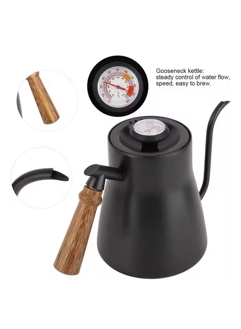 Gooseneck kettle, 850ml stainless steel hand brewed coffee pot with lid drip coffee pot, long narrow mouth coffee pot tea stove kettle, suitable for home brewing, camping and travel, long mouth pot, tea kettle with temperature control, drip pot, coffee hand brewed pot  - Image 2