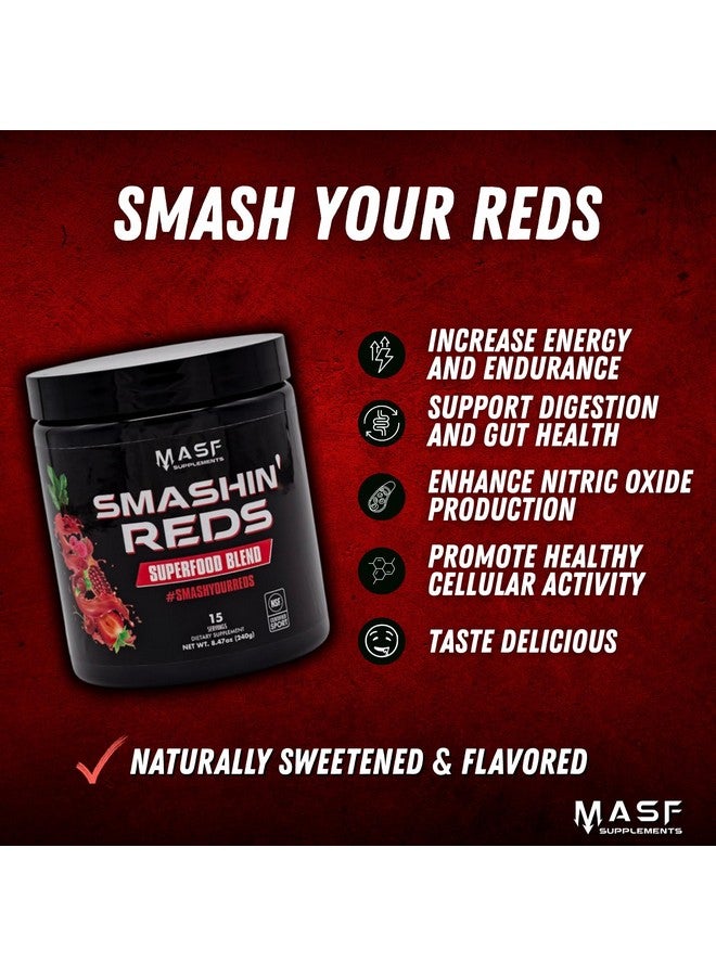 MASF Smashin' Reds Organic Superfood Supplements - 15 Servings - NSF Sport, Super Reds for Digestive Health, Energy, Endurance, Beet Root, Maca, Turmeric, Ginger, Acai, Nitric Oxide Production - Image 2