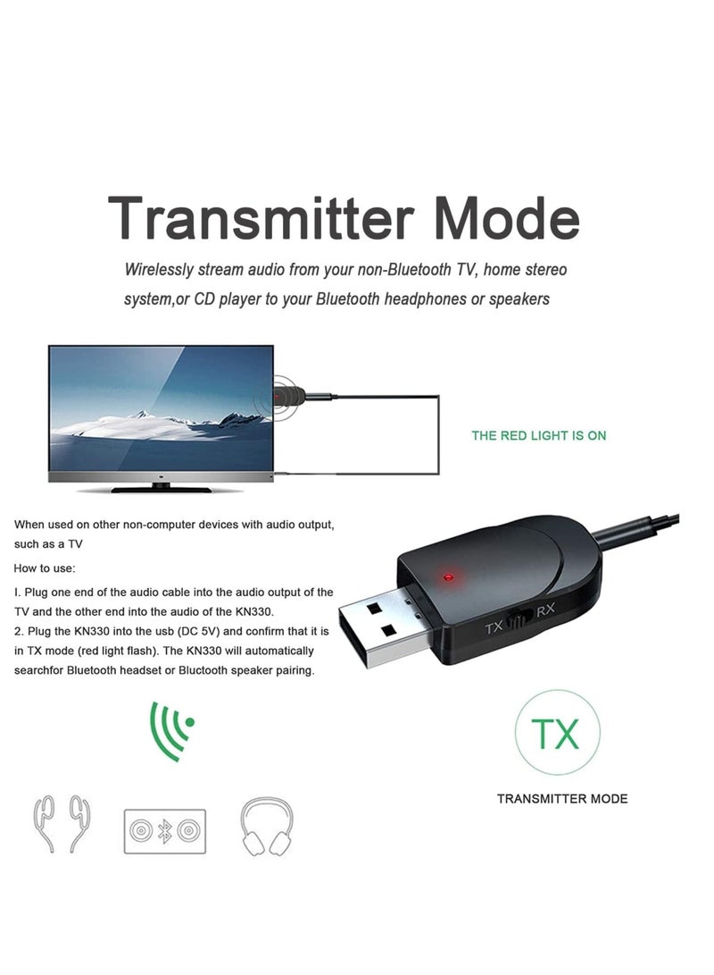 SYOSI Bluetooth 5.0 Adapter, Aux to Bluetooth Converter, Usb to Bluetooth Receiver, Plug and Play Bluetooth, Bluetooth Transmitter Receiver, Bluetooth Audio Connectivity, USB Audio Receiver, for Pc/Tv/Car - Image 2