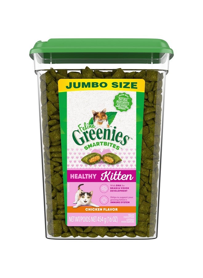Greenies Feline Smartbites Healthy Kitten Treats, Crunchy and Soft Natural Cat Treats, Chicken Flavor, 16 oz Tub - Image 1