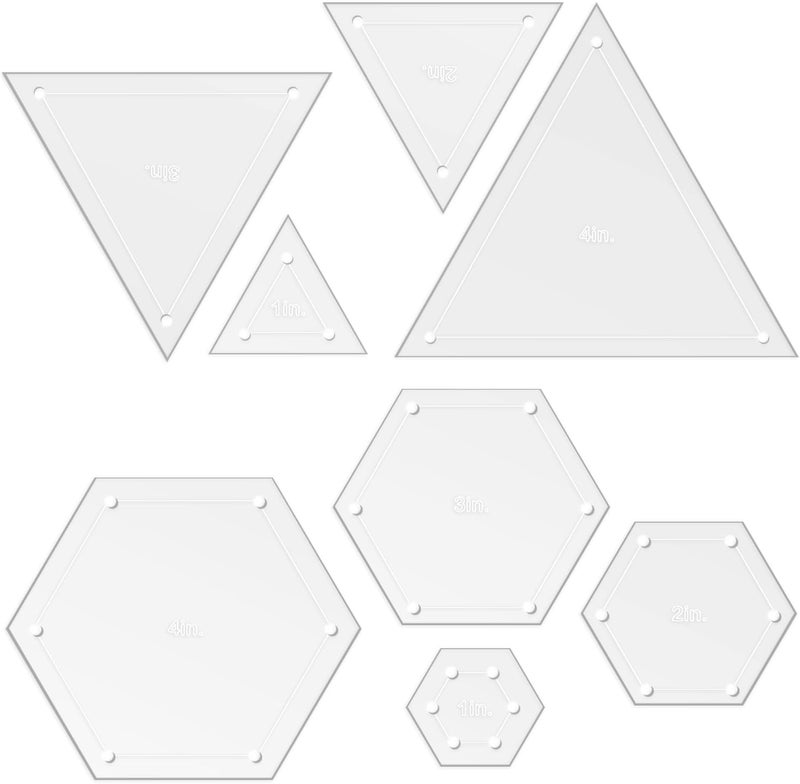 LaserThing Quilting Acrylic Template Set | Precision Tools for Quilting Enthusiasts | Hexagon & Triangle Design | Includes Sizes 4", 3", 2", 1" | 1/8 Clear Acrylic | 1/4" Seam Allowance for Accuracy - Image 2