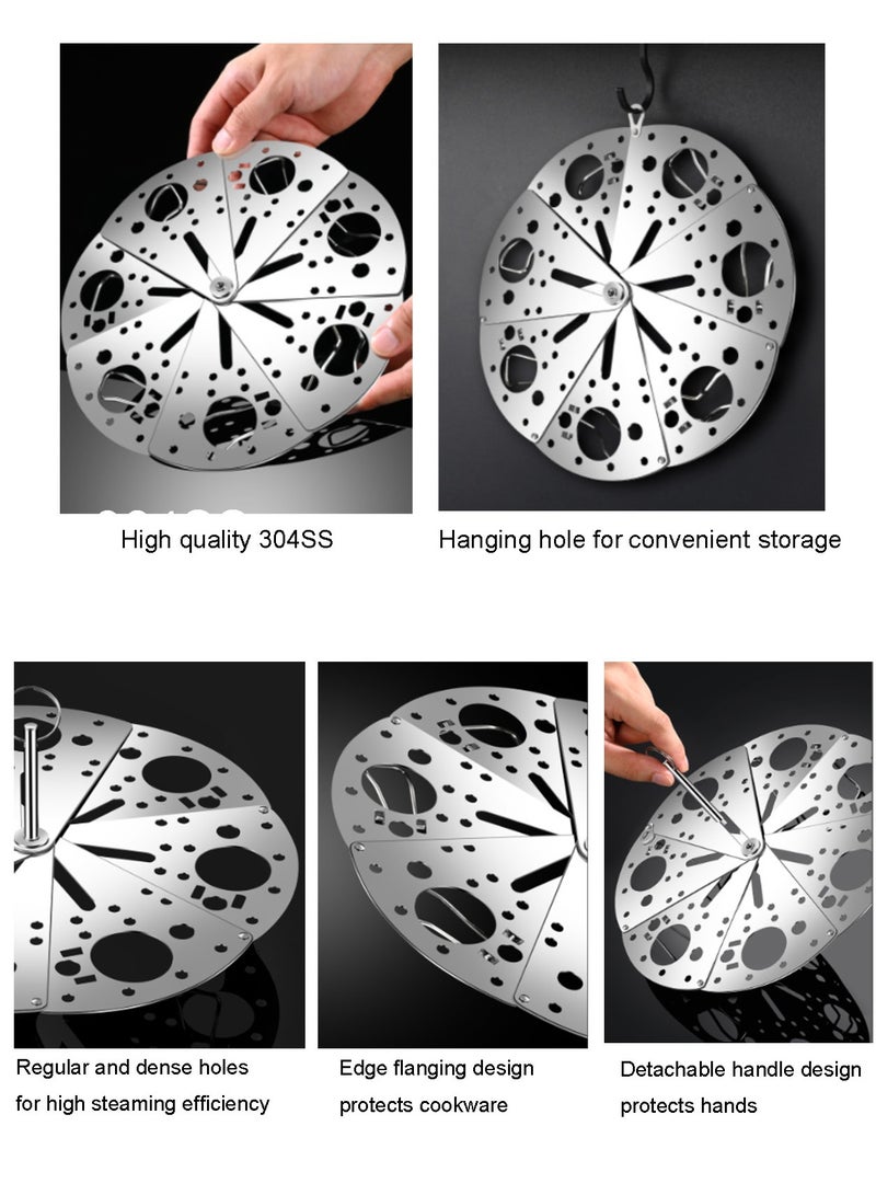 حامل البخار، صفيحة البخار من الفولاذ المقاوم للصدأ 304، حامل البخار القابل للطي والتعديل، حامل البخار المطبخ متعدد الوظائف، يناسب مختلف الأوعية والمقالي الضاغطة. - Image 5