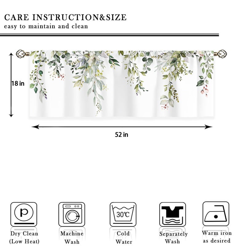oolygoo Sage Green Eucalyptus Leavses Valances Kitchen Curtains Watercolor Floral Flower Plants Botanical Farmhouse for Women Ptetty Bedroom Living Room Treatment Tier Fabric 1 Panel 52Wx18H Inch - Image 3