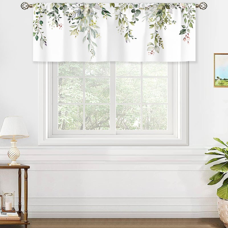 oolygoo Sage Green Eucalyptus Leavses Valances Kitchen Curtains Watercolor Floral Flower Plants Botanical Farmhouse for Women Ptetty Bedroom Living Room Treatment Tier Fabric 1 Panel 52Wx18H Inch - Image 2