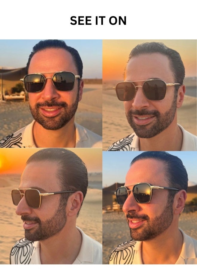 Zence Design - Men's Driving UV Blocking Sun Glasses Double Bridge square Frame Metal Glasses Luxury Glasses - Image 1