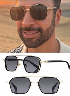 Men's Driving UV Blocking Sun Glasses Double Bridge square Frame Metal Glasses Luxury Glasses