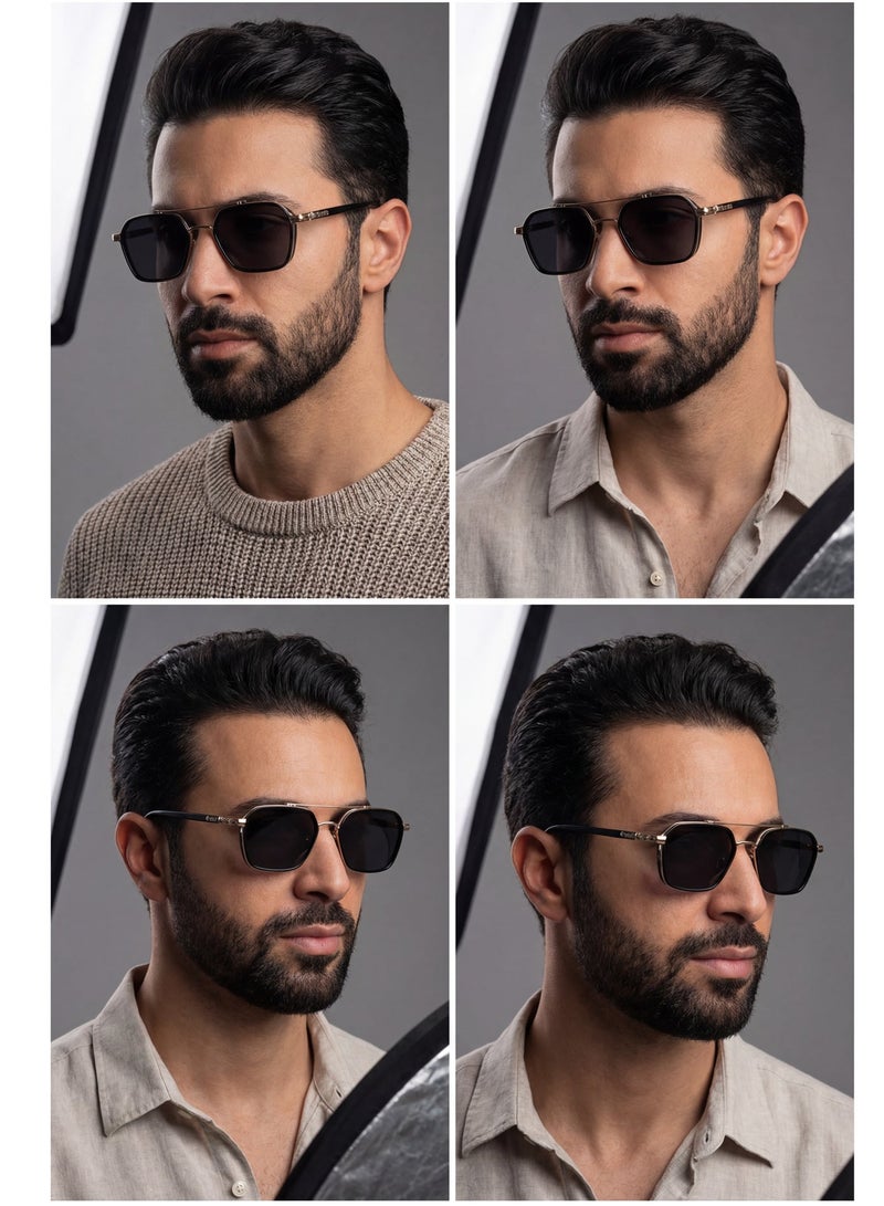 تصميم زينس نظارات شمسية فاخرة للرجال بإطار مربع مزدوج لحماية من الأشعة فوق البنفسجية للقيادة - Image 2