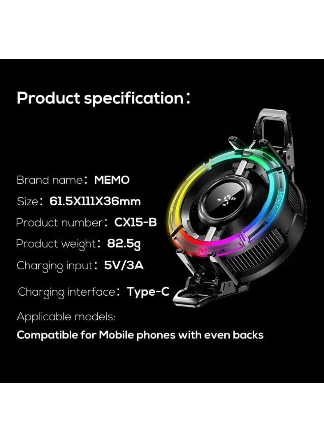 Memo CX15 مبرد هاتف محمول للألعاب إصدار خاص - تقنية تبريد الأنبوب الجليدي فائق النحافة مع إضاءة RGB - تعزيز الأداء ومنع ارتفاع درجة الحرارة - متوافق مع معظم الهواتف الذكية - Image 4