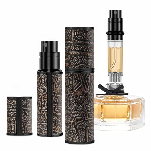 muilsae Perfume Spray Bottle 5ml Ancient Print Leather Refillable Dispenser Bottom Fill Fragrance Scent Container Portable and Leakproof Suitable for Traveling Outgoing AG00BQ Egypt Print Gold - Image 1