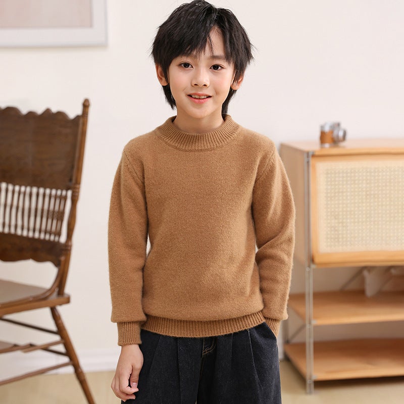 Children'S Pure Wool Sweater Boys' Sweater Half-Turtleneck Girls' Pullover Sweater Double-Strand Thickened Baby'S Base Sweater - Image 1