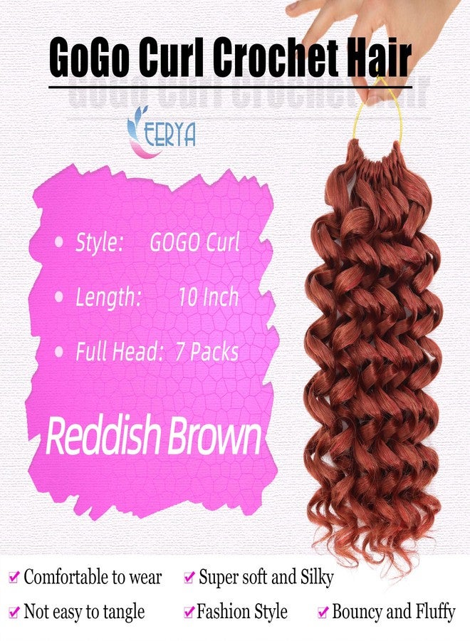Eerya 7 Packs Auburn GoGo Curl Crochet Hair 10 Inch Copper Red Short Curly Crochet Hair for Women Water Wave Beach Curl Deep Twist Crochet Braids Synthetic Braiding Hair Extensions (10 Inch, Reddish Brown) - Image 3