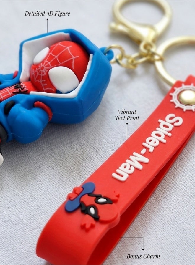 MARVEL Superhero Spider-Man 3D Keychain with Bag Charm & Strap, Durable Key Ring, Backpack & Handbag Accessory, Gift for Kids and Spider-Man Fans - Image 2