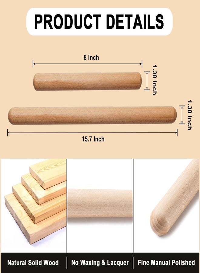 Lmoszuak French Rolling Pin Set - Natural Wooden Rolling Pins, Classic Wooden Dough Roller for for Fondant,Pizza, Pie, Pasta, Bread, Pastry, Essential Kitchen Utensil,(8inch, 15.7inch) - Image 2