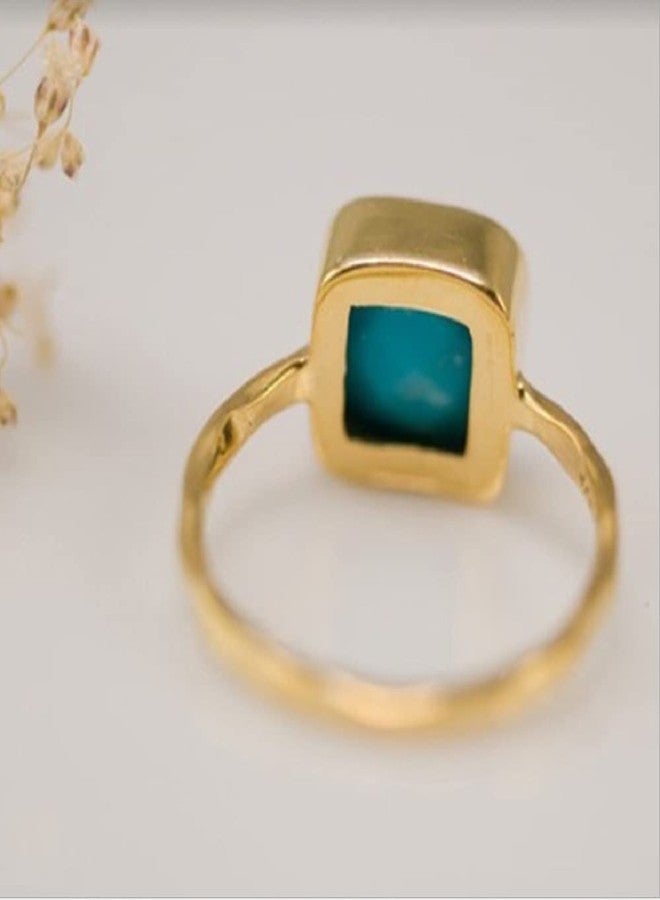 LRGKMCWTOB 925 Sterling Silver Bohemia Chic Square Turquoise Ring Fashion Rings Stackable Ring Natural Turquoise Jewelry Birthday (Size 7) - Image 2