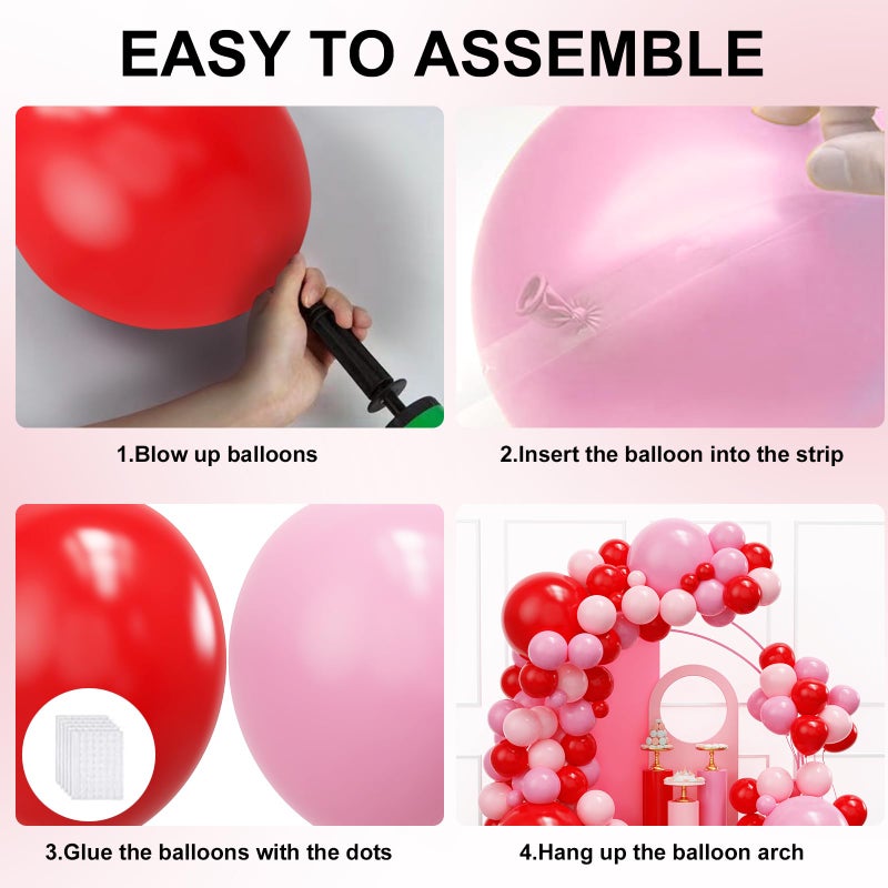 YMSZ Red and Pink Balloons Arch Kit, Valentines Balloons Arch,134pcs Pink and Red Balloon for Birthday, Valentines, Anniversary Party Decorations - Image 3