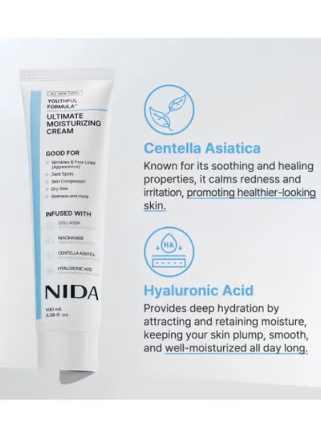 نيدا عبوتان من كريم الترطيب الفائق Youthful Formula™ | سنتيلا أسياتيكا، نياسيناميد، حمض الهيالورونيك، كولاجين | التجاعيد، الخطوط الدقيقة، البقع الداكنة، جفاف البشرة، الاحمرار | 100 مل × 2 - Image 2