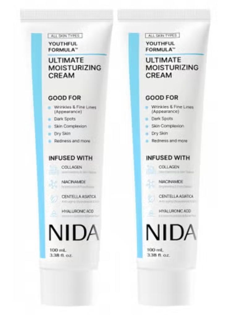 نيدا عبوتان من كريم الترطيب الفائق Youthful Formula™ | سنتيلا أسياتيكا، نياسيناميد، حمض الهيالورونيك، كولاجين | التجاعيد، الخطوط الدقيقة، البقع الداكنة، جفاف البشرة، الاحمرار | 100 مل × 2 - Image 1