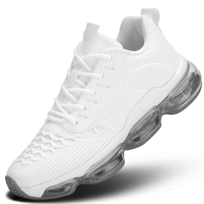Luogoks Womens Walking Running Shoes Air Cushion Basketball Sneakers Fashion Tennis Breathable Sport Gym Fitness Cross Trainers Shoes White - Image 1