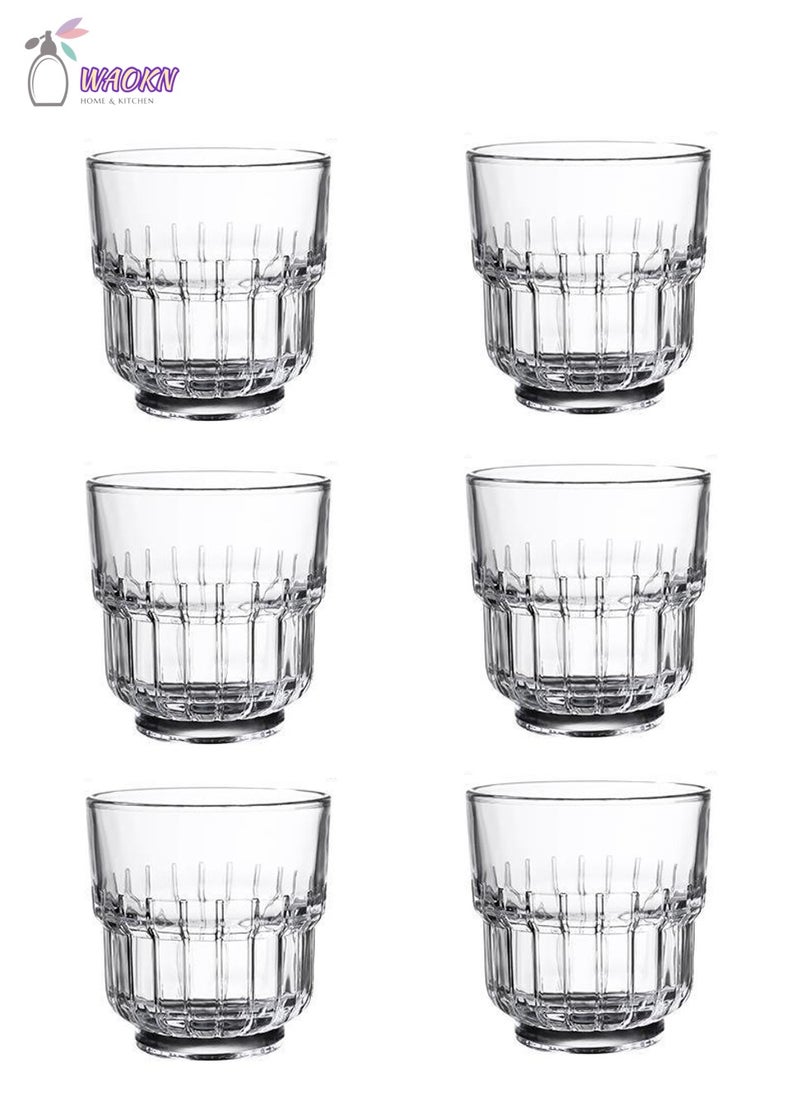 WAOKN 6 Striped Glass Sets, Can Be Stacked American Cold Brew Coffee Cups, Home Guest Water Cups, Can Be Used To Drink Water, Tea, Coffee, Milk, Short, 245 Ml  - Image 1