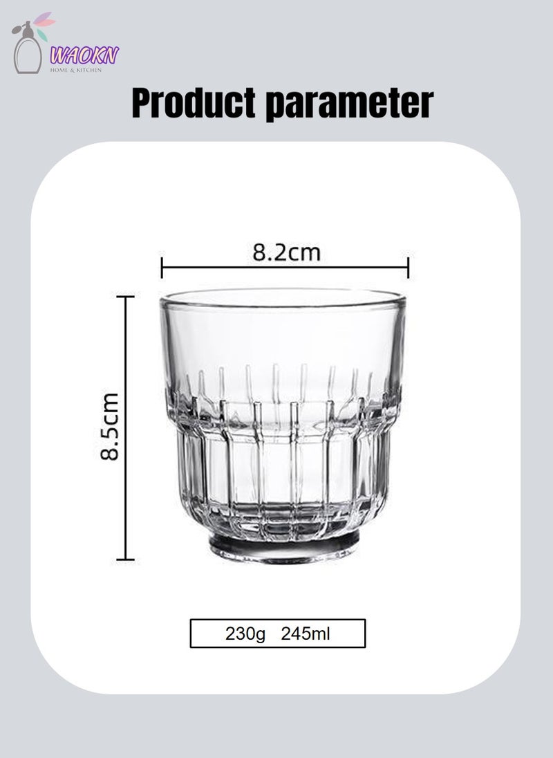 WAOKN 6 Striped Glass Sets, Can Be Stacked American Cold Brew Coffee Cups, Home Guest Water Cups, Can Be Used To Drink Water, Tea, Coffee, Milk, Short, 245 Ml  - Image 2