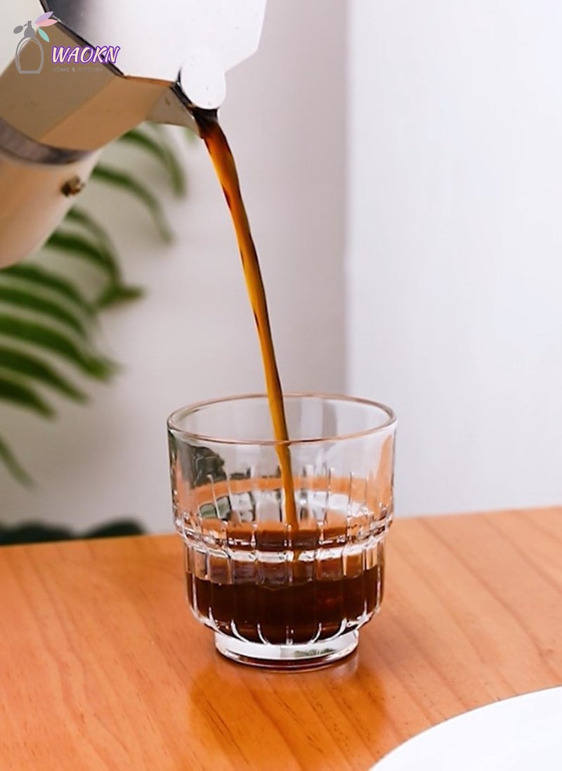 WAOKN 6 Striped Glass Sets, Can Be Stacked American Cold Brew Coffee Cups, Home Guest Water Cups, Can Be Used To Drink Water, Tea, Coffee, Milk, Short, 245 Ml  - Image 5